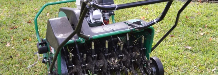 Benzinrasenlüfter auf grünem Rasen